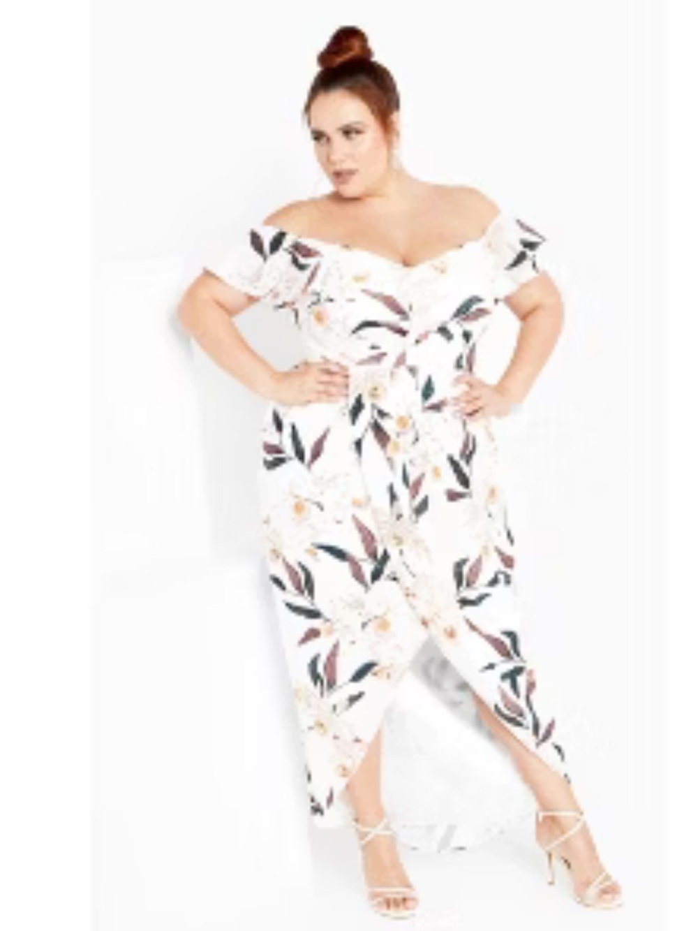City Chic White Sweet Orchid Off the shoulder Cross Over Maxi Dress Size 22